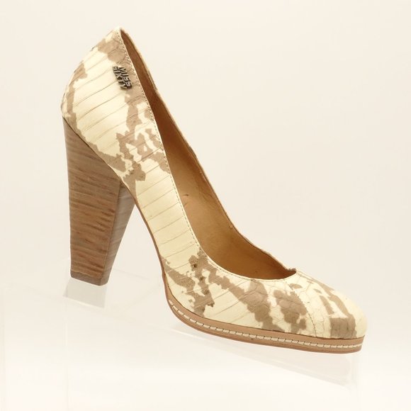 beige snake print heels